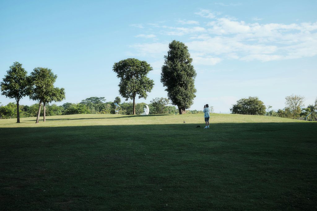Panoramic view of a lush green golf course at Bunker Links Municipal Golf. Smooth