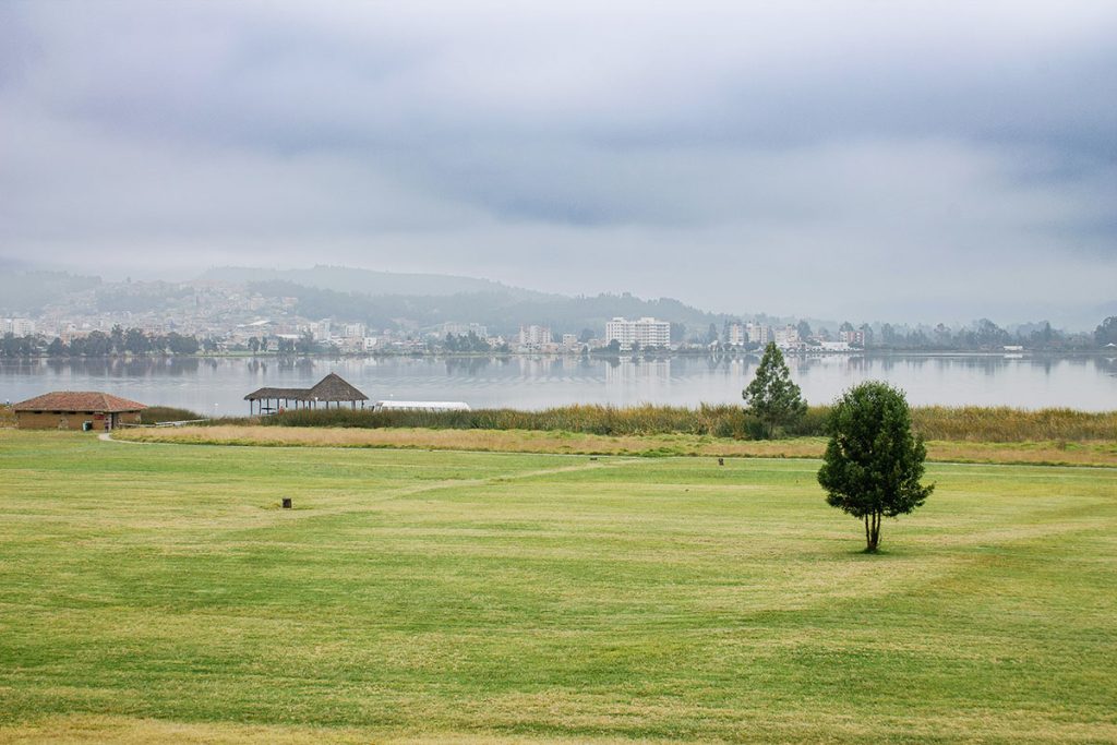 Panoramic view of a lush green golf course at Golf Island - Coeur d' Alene. Smooth