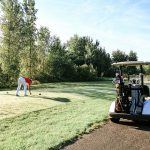 Panoramic view of a lush green golf course at Harbour Trees. Smooth