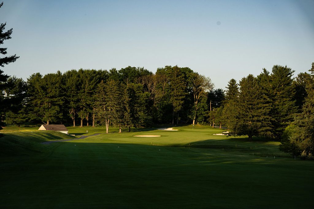 Panoramic view of a lush green golf course at Hayden Public Golf Course. Smooth