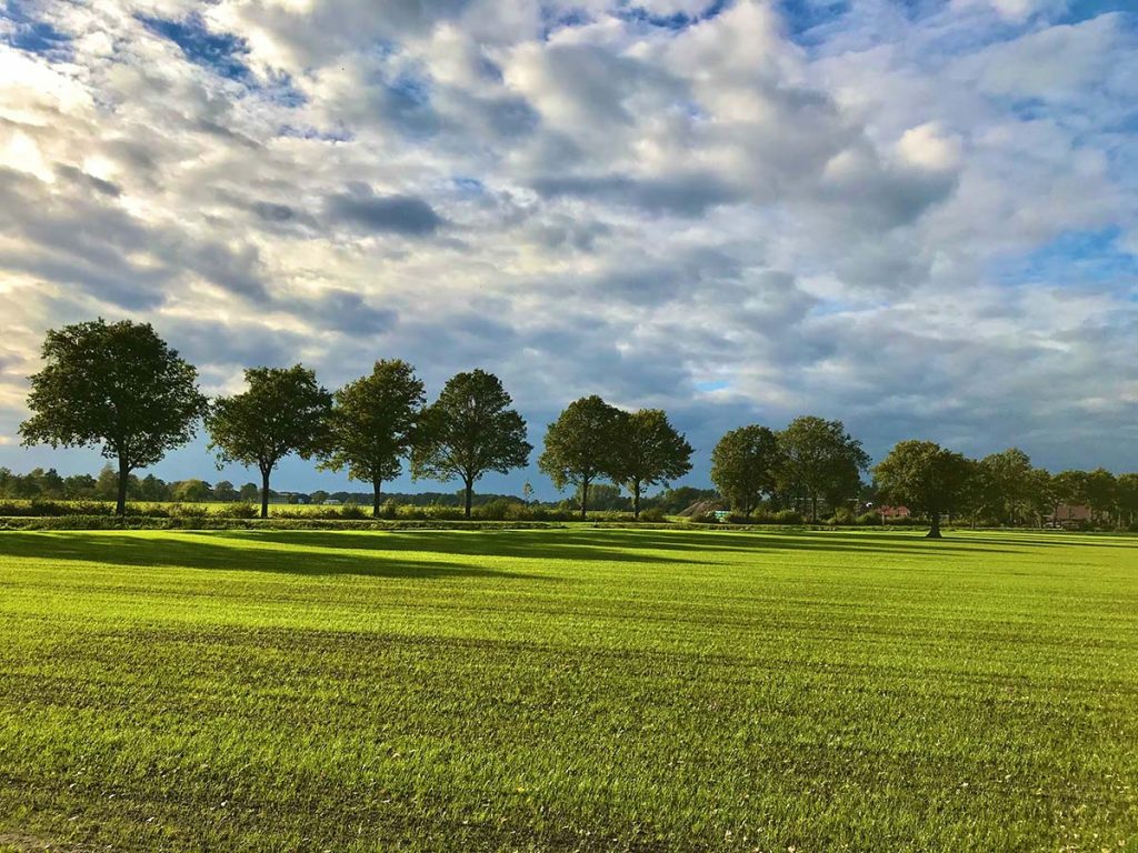 Panoramic view of a lush green golf course at Klein Creek Golf Club. Smooth