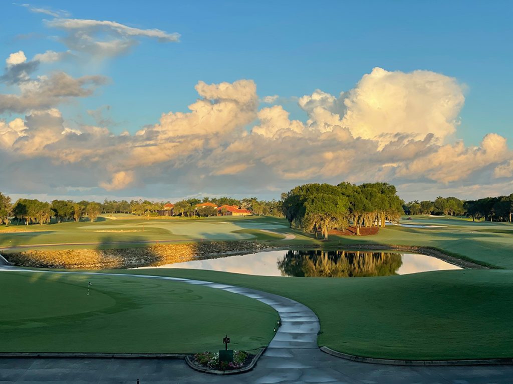 Panoramic view of a lush green golf course at North Haven Golf Club. Smooth
