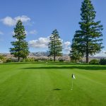 Panoramic view of a lush green golf course at Orchard Ridge Country Club. Smooth