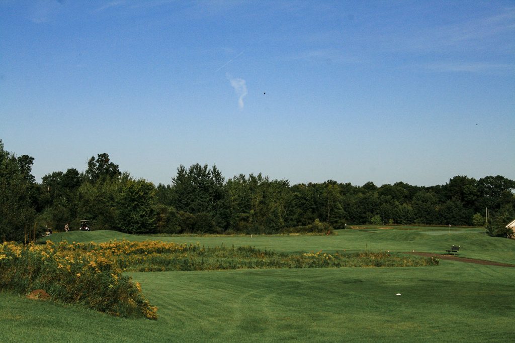 Panoramic view of a lush green golf course at The Glen Club. Smooth