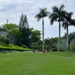 Panoramic view of a lush green golf course at The River Club. Smooth