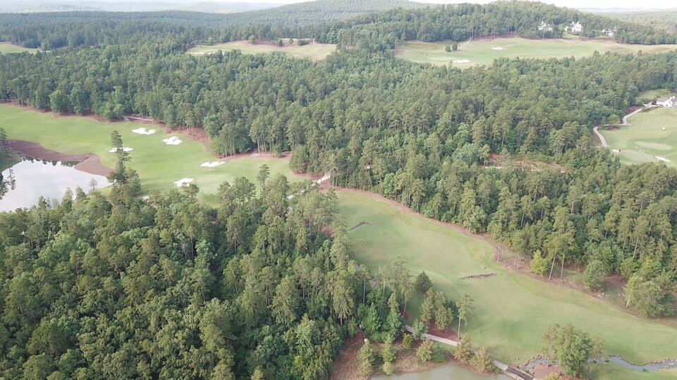 Panoramic view of a lush green golf course at Alotian Golf Club. Smooth
