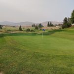 green grass with the flag in the hole.