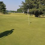 green grass with the flag in the hole.