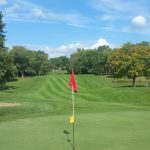 green grass with the flag in the hole.