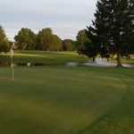 green grass with the flag in the hole.