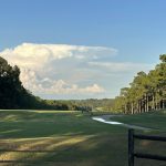 Panoramic view of a lush green golf course at Azalea City Golf Course. Smooth
