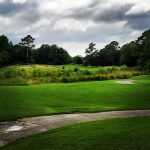 Panoramic view of a lush green golf course at Barefoot - Love Golf Course. Smooth