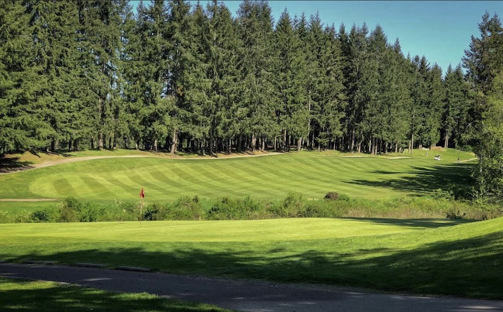 Panoramic view of a lush green golf course at Battle Creek Golf Course. Smooth