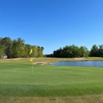 green grass with the flag in the hole.