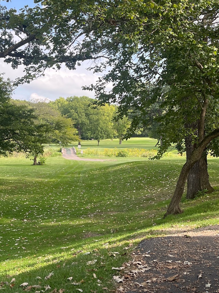 Panoramic view of a lush green golf course at Blackhawk Golf Course. Smooth