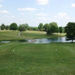 green grass with the flag in the hole.