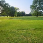 Panoramic view of a lush green golf course at Buffalo Golf Course. Smooth