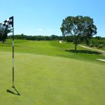 green grass with the flag in the hole.