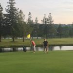 green grass with the flag in the hole.