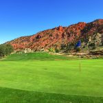 green grass with the flag in the hole.