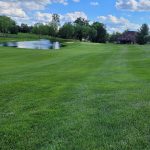 Panoramic view of a lush green golf course at Cherry Blossom Golf Club. Smooth