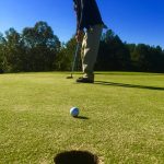 green grass with the flag in the hole.