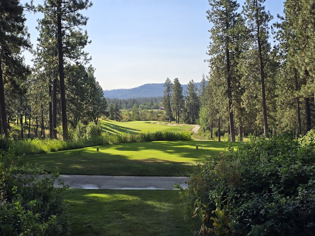 Panoramic view of a lush green golf course at Circling Raven Golf Club. Smooth