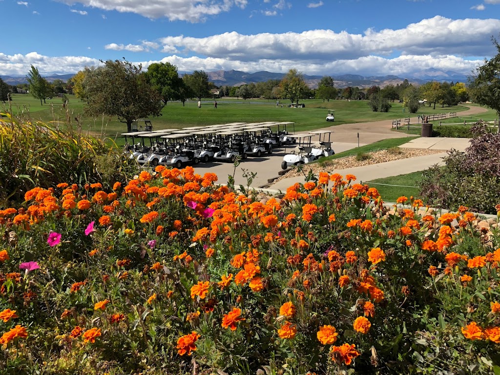 Panoramic view of a lush green golf course at City of Longmont Twin Peaks Golf Course. Smooth