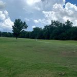 Panoramic view of a lush green golf course at Clark Park Golf Course. Smooth