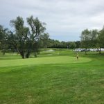 green grass with the flag in the hole.