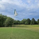 green grass with the flag in the hole.