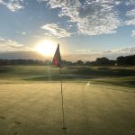 green grass with the flag in the hole.
