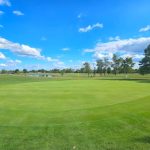green grass with the flag in the hole.