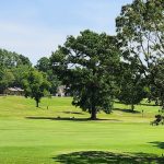 Panoramic view of a lush green golf course at Degray State Park Golf Course. Smooth