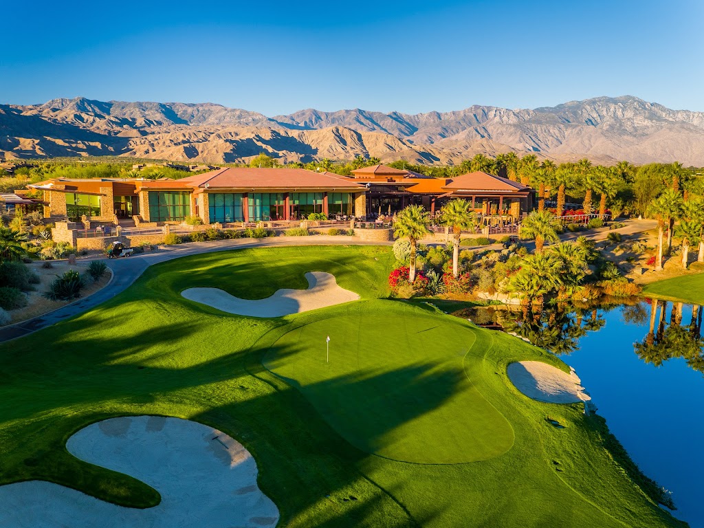 Panoramic view of a lush green golf course at Desert Willow Golf Resort. Smooth