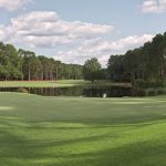Panoramic view of a lush green golf course at Dolphin Head Golf Club. Smooth