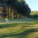 green grass with the flag in the hole.