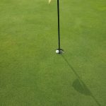 green grass with the flag in the hole.