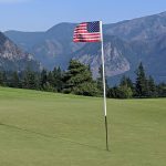 green grass with the flag in the hole.