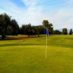 Panoramic view of a lush green golf course at Exeter Public Golf Course. Smooth