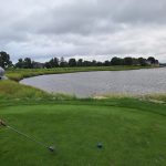 green grass with the flag in the hole.