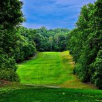 Panoramic view of a lush green golf course at Flying Hills Golf Course. Smooth