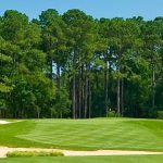Panoramic view of a lush green golf course at Founders Club at Pawleys Island. Smooth