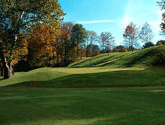 Panoramic view of a lush green golf course at Fox Hollow Golf Club. Smooth