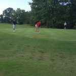 green grass with the flag in the hole.
