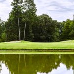 green grass with the flag in the hole.