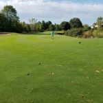 green grass with the flag in the hole.