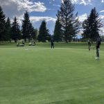 green grass with the flag in the hole.