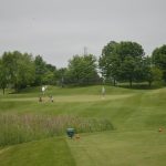 green grass with the flag in the hole.