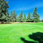 Panoramic view of a lush green golf course at Greenlea Golf Course. Smooth